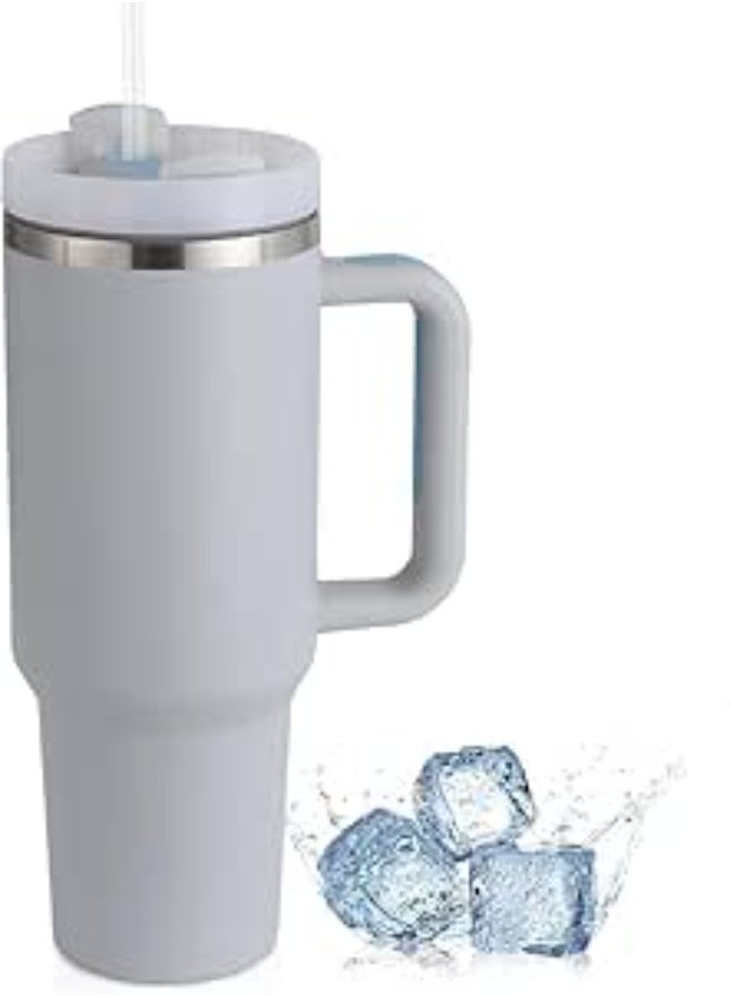 Stainless Steel 40oz Travel Tumbler with Handle & Straw Lid | Double-Layer Insulated Tumbler for Hot & Cold Beverages (Pack Of 1) (GREY)
